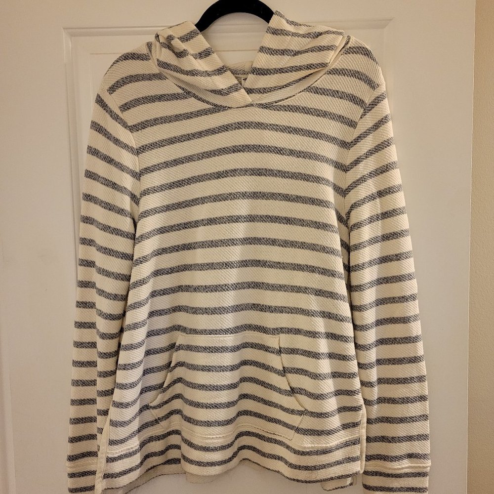 Old Navy White/Gray Striped Pullover Hoodie, Size L